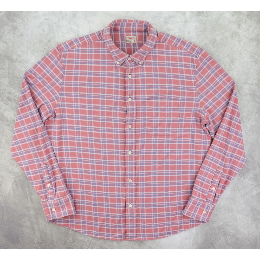 Faherty Coastline Knit Shirt Mens XL Long Sleeve Plaid Supima Lyocell MXF2400